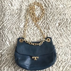 Authentic Navy Leather Tory Burch Crossbody Bag